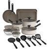 image:imagebella 21 Piece Kitchen Set with EverGood Ceramic Nonstick Coating Dishwasher amp Oven Safe All Stovetops Compatible Tempered Glass Lids amp Cool Touch Handles BlackOatmilk