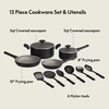 image:imagebella 21 Piece Kitchen Set with EverGood Ceramic Nonstick Coating Dishwasher amp Oven Safe All Stovetops Compatible Tempered Glass Lids amp Cool Touch Handles BlackBlack