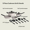 image:imagebella 21 Piece Kitchen Set with EverGood Ceramic Nonstick Coating Dishwasher amp Oven Safe All Stovetops Compatible Tempered Glass Lids amp Cool Touch Handles BlackOatmilk