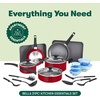 image:imagebella Cookware Set with Glass Lids with Nonstick PFOA Free and Scratch Resistant Surface Aluminum Bakeware Pots and Pans Storage Bowls amp Utensils Compatible with All Stovetops 21 Piece GrayRed