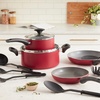 image:imagebella Cookware Set with Glass Lids with Nonstick PFOA Free and Scratch Resistant Surface Aluminum Bakeware Pots and Pans Storage Bowls amp Utensils Compatible with All Stovetops 21 Piece GrayRed
