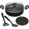 image:imageBella 5pc Nonstick Frying Pan with Glass lid Everyday Pan Set in BlackBlack