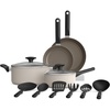 image:imagebella 21 Piece Kitchen Set with EverGood Ceramic Nonstick Coating Dishwasher amp Oven Safe All Stovetops Compatible Tempered Glass Lids amp Cool Touch Handles BlackOatmilk