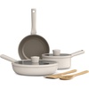 image:imagebella 7 Piece Cookware Set with EverGood Ceramic Nonstick Coating Dishwasher Safe Oven Safe All Stovetops Compatible Glass Lids with Silicone Rims Cool Touch Handles BlackOatmilk