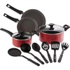 image:imagebella Cookware Set with Glass Lids with Nonstick PFOA Free and Scratch Resistant Surface Aluminum Bakeware Pots and Pans Storage Bowls amp Utensils Compatible with All Stovetops 21 Piece GrayRed
