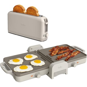 image:imageBELLA 10 x 20 in FoldnStore Dual Temp Griddle  2 Slice Slim toaster Fitsanywhere Kitchenware Slim Toaster w 6 Shades Control amp Griddle w EverGood Ceramic Nonstick Coating Oatmilk