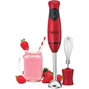 image:imageBELLA 2Speed Hand Immersion Blender with Whisk Attachment 250 Watt Red Immersion Blender with Dishwasher Safe Whisk amp Blending Attachments for Food Prep 14460Red