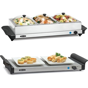 image:imageBELLA 45 Quart Triple Electric Buffet Server Food Warming Tray amp Slow Cooker  Brushed Stainless Steel Heated Serving Station for Parties amp Catering