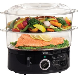 image:imageBELLA Two Tier Food Steamer with Stackable Baskets amp Removable Base for Fast Simultaneous Cooking  Auto Shutoff amp Boil Dry Protection 74 QT Black