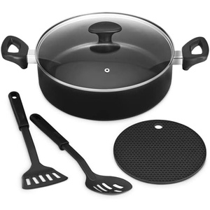 image:imageBella 5pc Nonstick Frying Pan with Glass lid Everyday Pan Set in BlackBlack