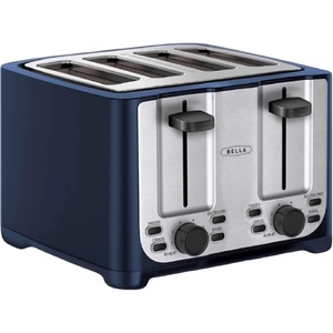 image:imagebella 2 Slice Toaster Extra Wide Slots amp Removable Crumb Tray BlackStainless Steel and Blue