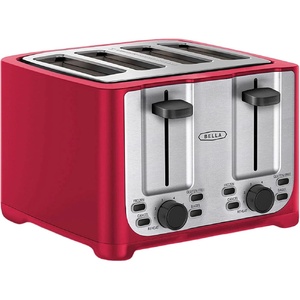 image:imagebella 2 Slice Toaster Extra Wide Slots amp Removable Crumb Tray BlackStainless Steel and Red