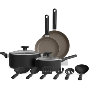 image:imagebella 21 Piece Kitchen Set with EverGood Ceramic Nonstick Coating Dishwasher amp Oven Safe All Stovetops Compatible Tempered Glass Lids amp Cool Touch Handles BlackBlack