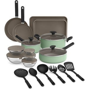 image:imagebella 21 Piece Kitchen Set with EverGood Ceramic Nonstick Coating Dishwasher amp Oven Safe All Stovetops Compatible Tempered Glass Lids amp Cool Touch Handles SeaglassSeaglass