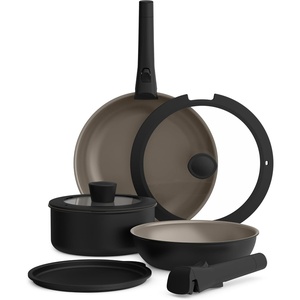 image:imagebella 8 Piece Removable Handle EverGood NonToxic Cookware Set OatmilkBlack