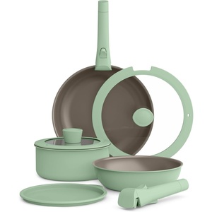 image:imagebella 8 Piece Removable Handle EverGood NonToxic Cookware Set OatmilkSeaglass