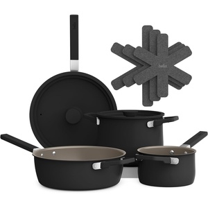 image:imagebella 9 Piece Ceramic Nonstick Cookware Set Fitsanywhere Kitchenware w EverGood Coating Dishwasher amp Oven Safe All Stovetops Compatible Stackable Design Cool Touch Handles Black