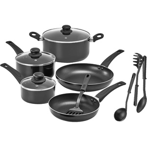 image:imagebella Cookware Set with Glass Lids with Nonstick PFOA Free and Scratch Resistant Surface Aluminum Bakeware Pots and Pans Storage Bowls amp Utensils Compatible with All Stovetops 21 Piece GrayBlack
