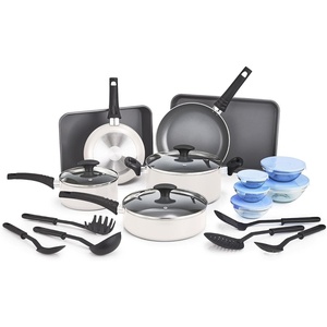 image:imagebella Cookware Set with Glass Lids with Nonstick PFOA Free and Scratch Resistant Surface Aluminum Bakeware Pots and Pans Storage Bowls amp Utensils Compatible with All Stovetops 21 Piece GrayWhite