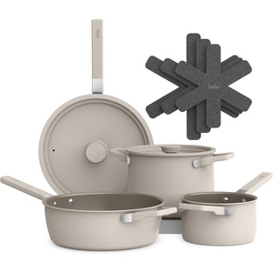 image:imagebella FitsAnywhere 9Piece Nonstick NonToxic Cookware Set OatmilkOatmilk