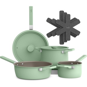 image:imagebella FitsAnywhere 9Piece Nonstick NonToxic Cookware Set OatmilkSeaglass